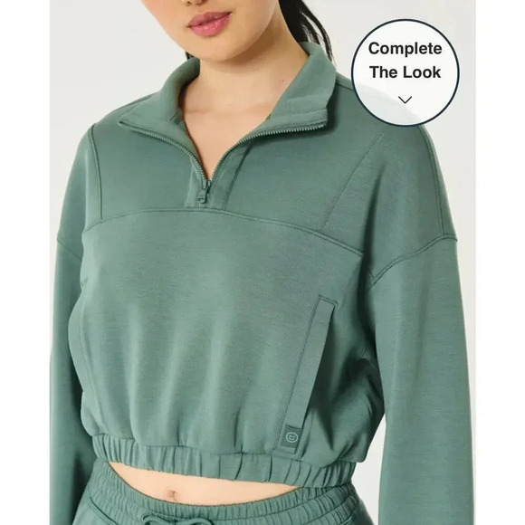 Hollister Gilly Hicks Green Cropped Quarter Zip Pullover size S - Picture 3 of 13